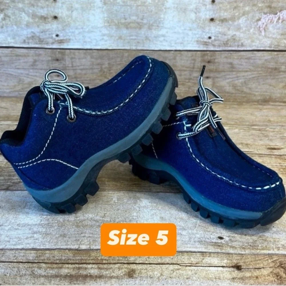 Redhawk Infant Boys Blue Denim Moccasin Boots Size 5 Lace‎ Up Lug Sole Shoes